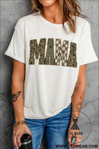 White mama mixed pattern lettering t shirt - graphic tees