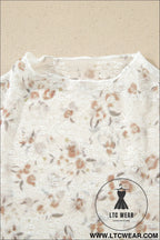 White mock neck short sleeve floral mesh top - tops & tees