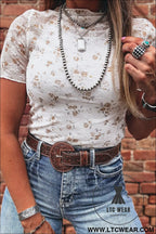 White mock neck short sleeve floral mesh top - tops & tees