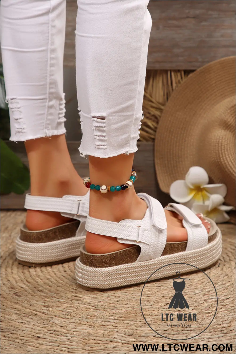 White open toe ankle strap wedge sandals - sandals
