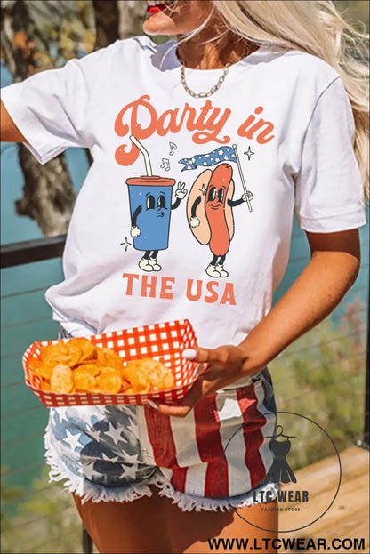 White Party In The USA Patriotic Graphic Tee - L.T.C Wear Online Fashion Store