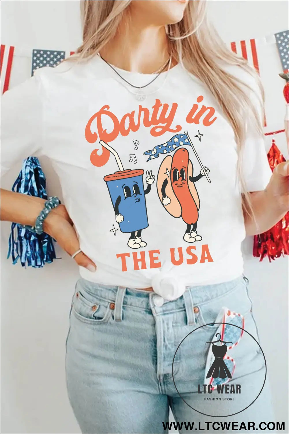 White Party In The USA Patriotic Graphic Tee - L.T.C Wear Online Fashion Store