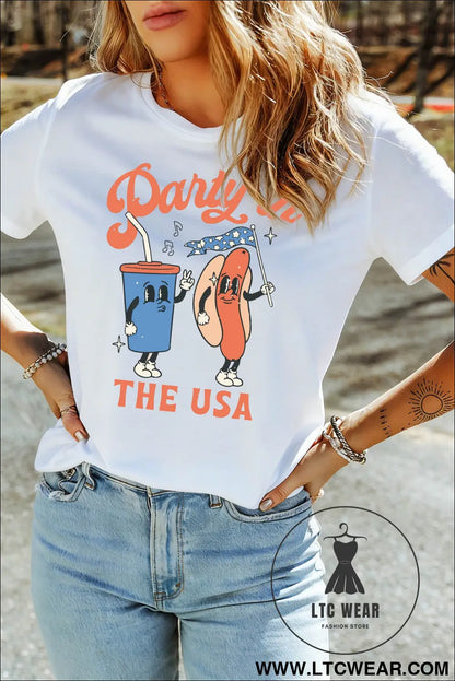 White Party In The USA Patriotic Graphic Tee - L.T.C Wear Online Fashion Store