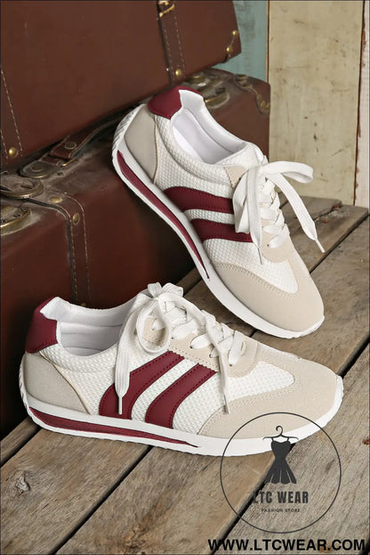 White patchwork breathable lace up sneakers - womens shoes