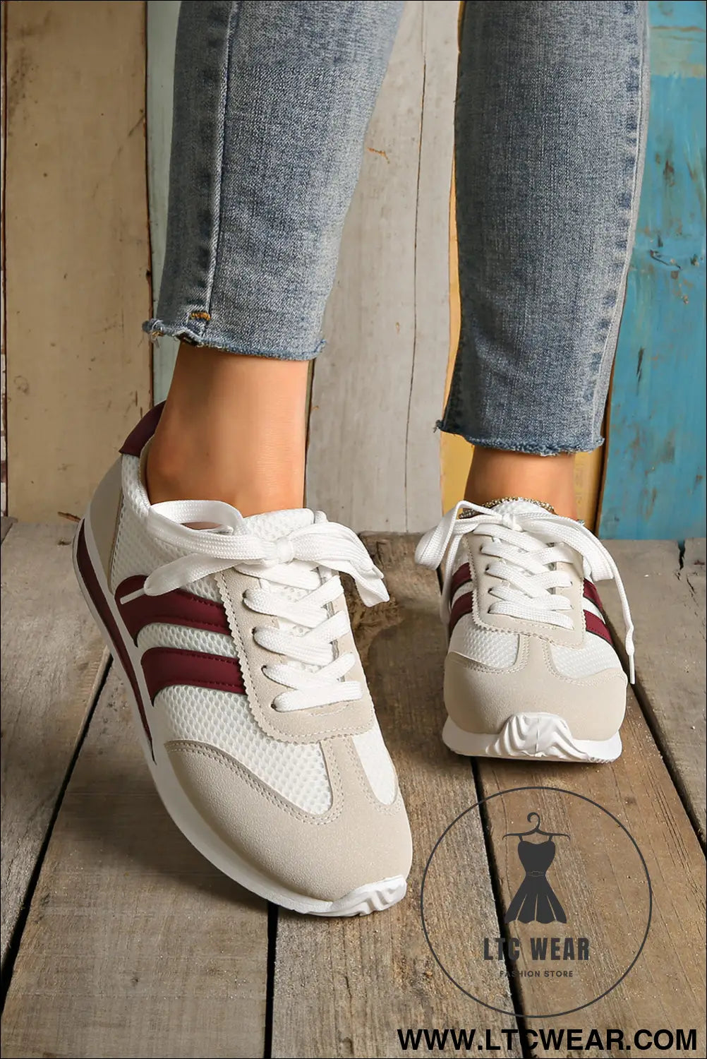 White patchwork breathable lace up sneakers - womens shoes