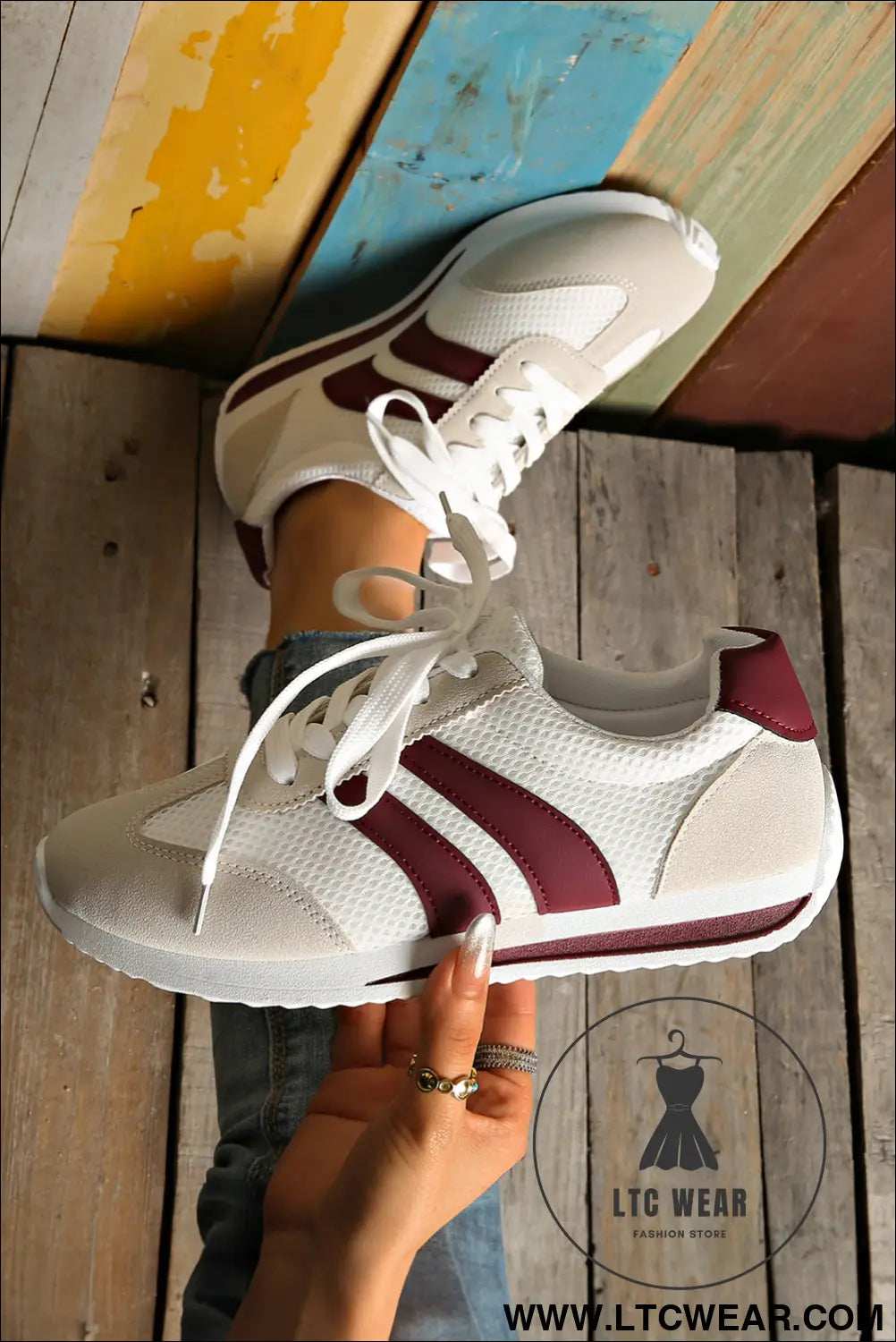 White patchwork breathable lace up sneakers - womens shoes