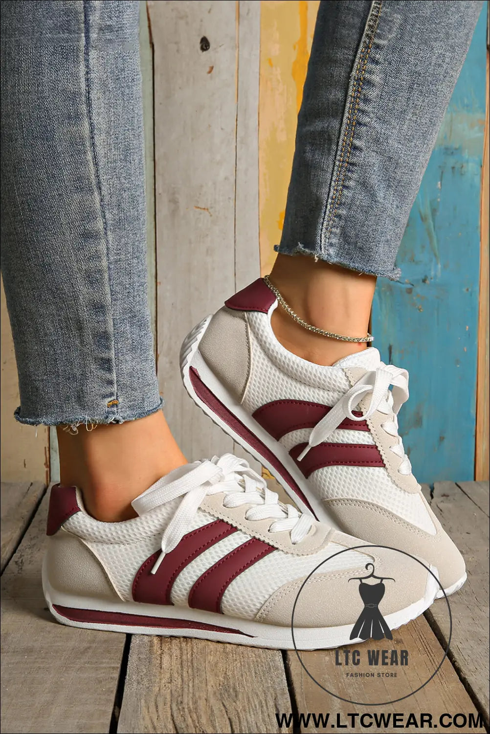White patchwork breathable lace up sneakers - womens shoes