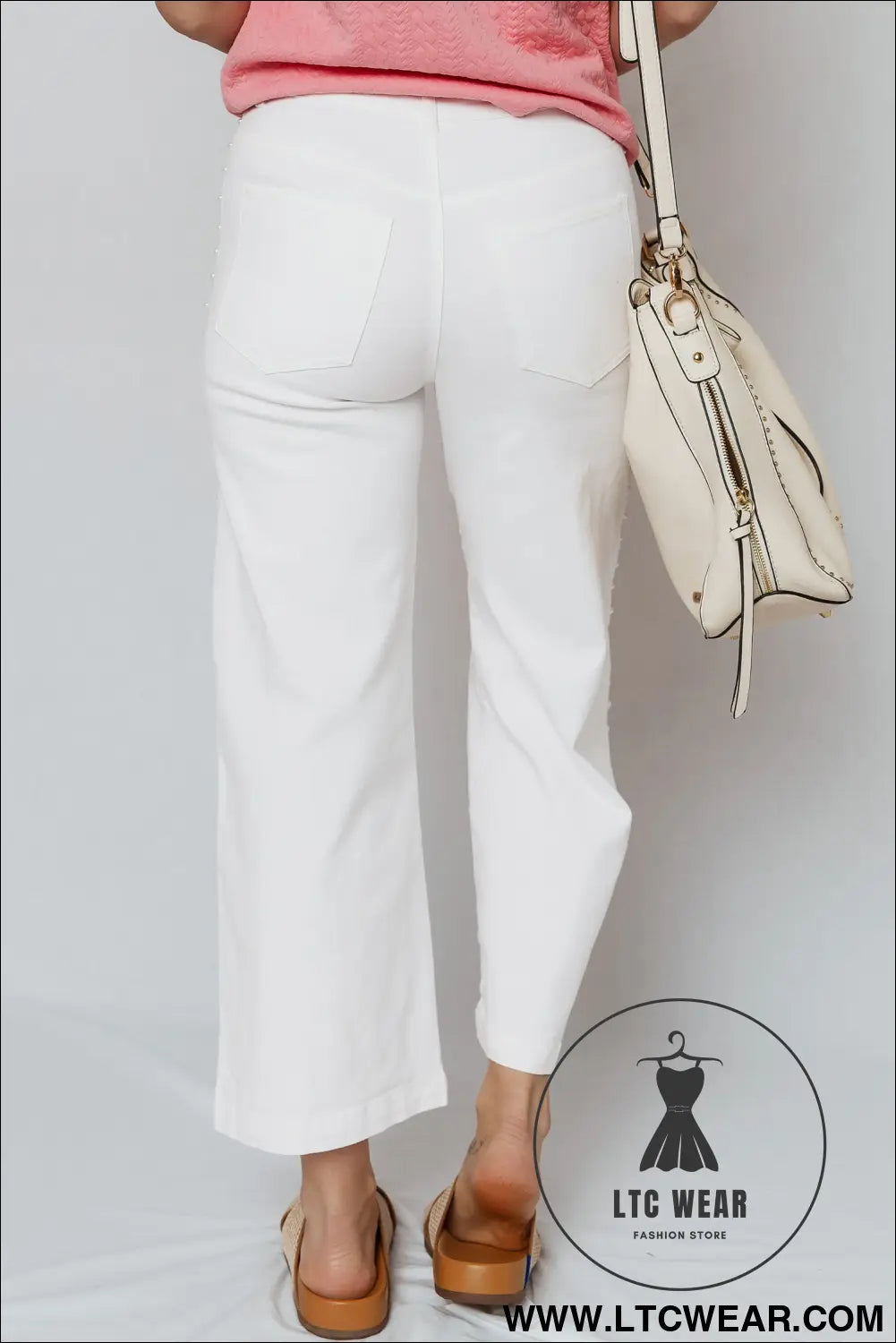 White pearl embellished side seam ankle-length shift jeans - jeans