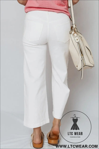 White pearl embellished side seam ankle-length shift jeans - jeans
