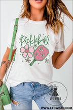 White pickleball sweet flower printed t shirt - graphic tees