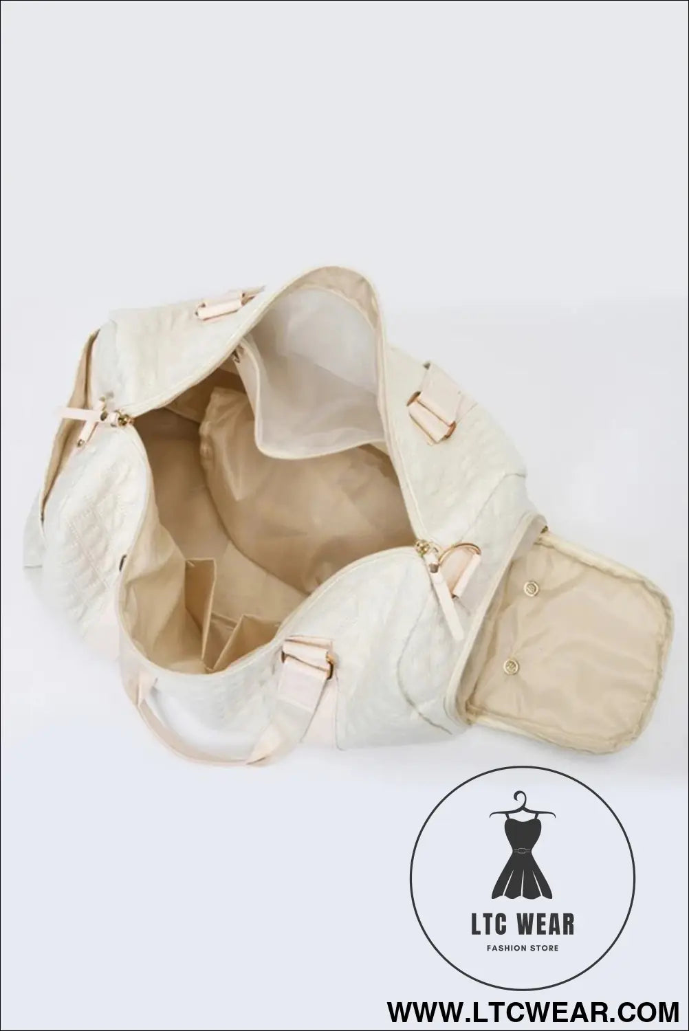 White plaid textured large capacity travel duffle bag - white / one size / 95% pu + 5% alloy - shoulder bags