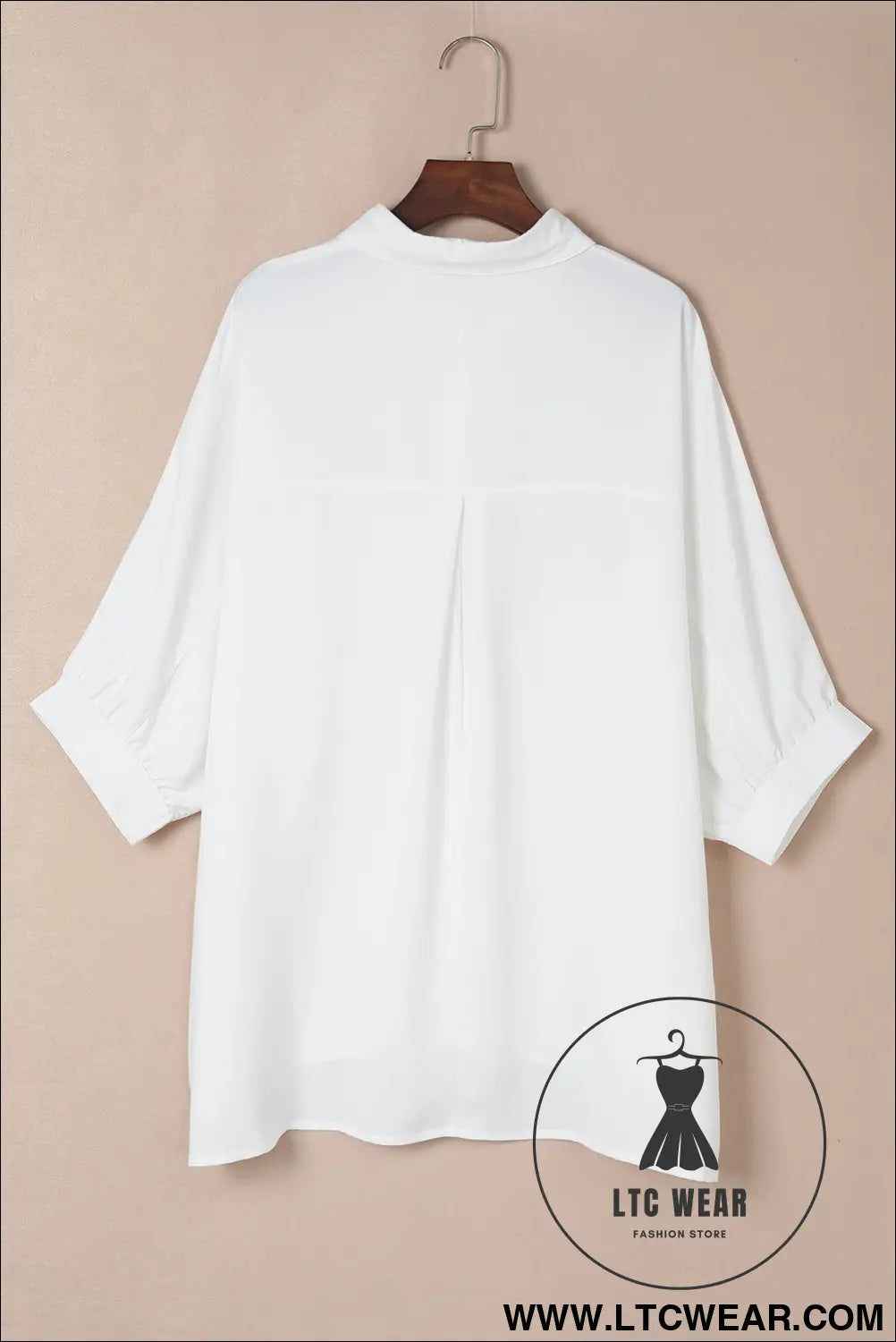 White plain 3/4 batwing sleeve oversize button up blouse - blouses & shirts