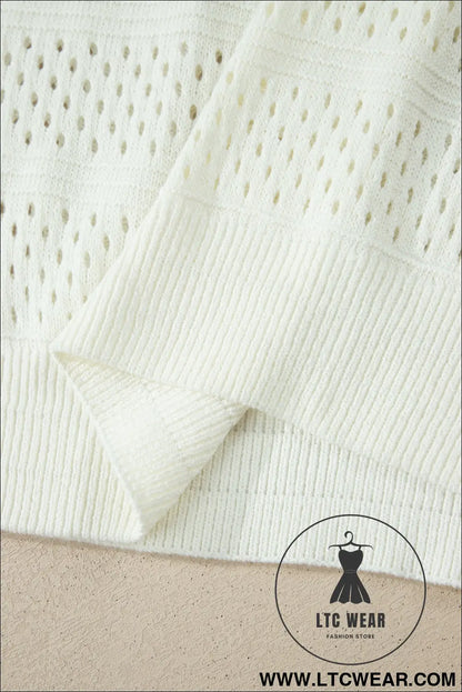 White plus size eyelet hollow out knit ribbed trim short sleeve dolman sweater - plus size sweaters & cardigans