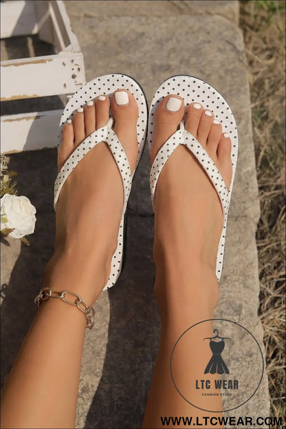 White Polka Dot Contrast Low Heel Platform Flip Flops Slippers - L.T.C Wear Online Fashion Store