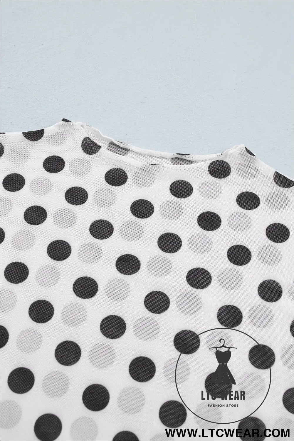 White polka dot mesh long sleeve stand neck sheath top - long sleeve tops