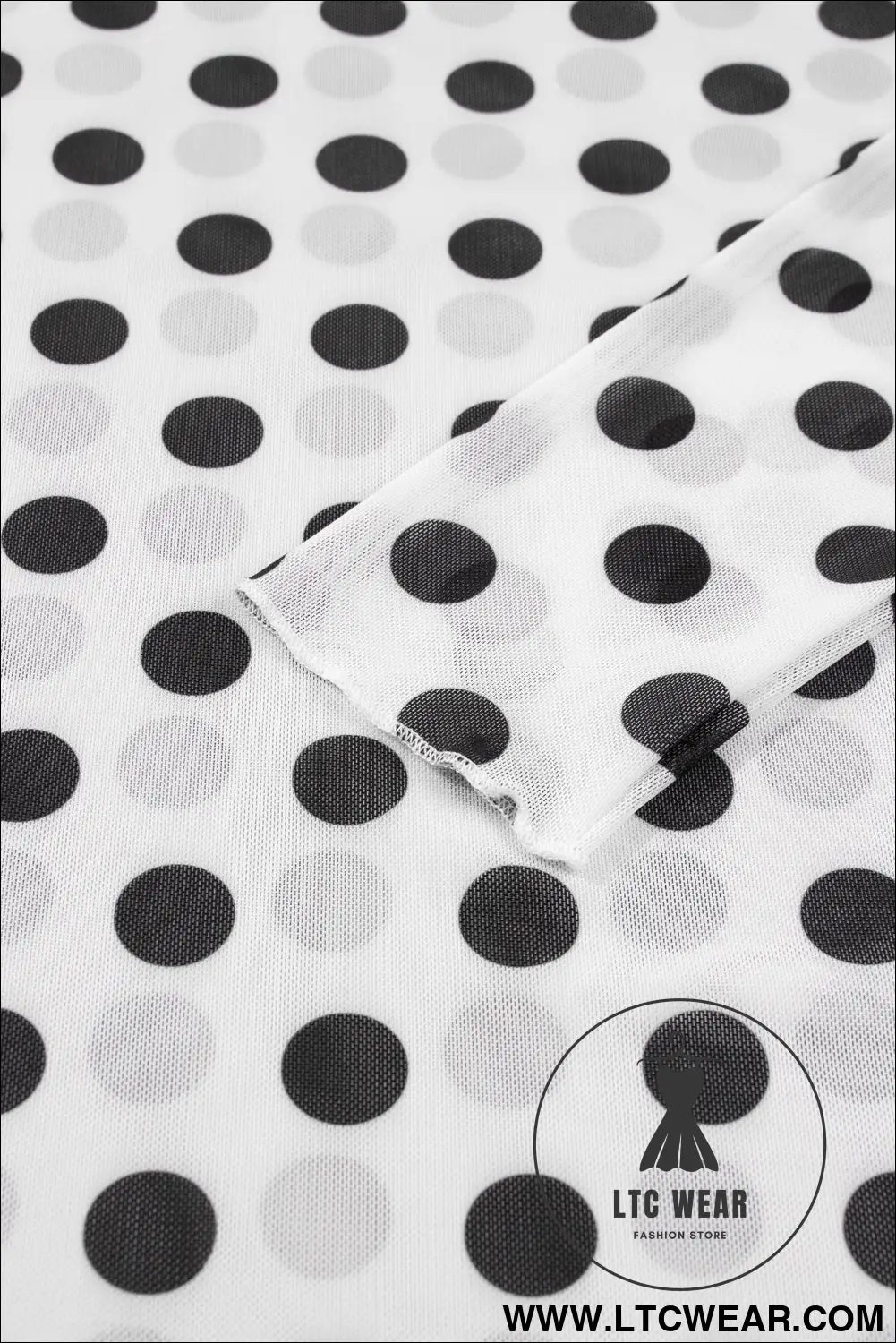 White polka dot mesh long sleeve stand neck sheath top - long sleeve tops