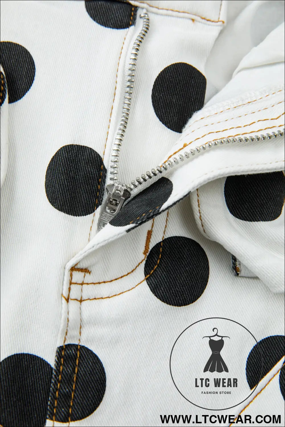 White polka dot print bow detail pocketed jeans - jeans