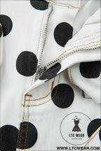 White polka dot print bow detail pocketed jeans - jeans