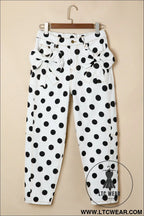 White polka dot print bow detail pocketed jeans - jeans