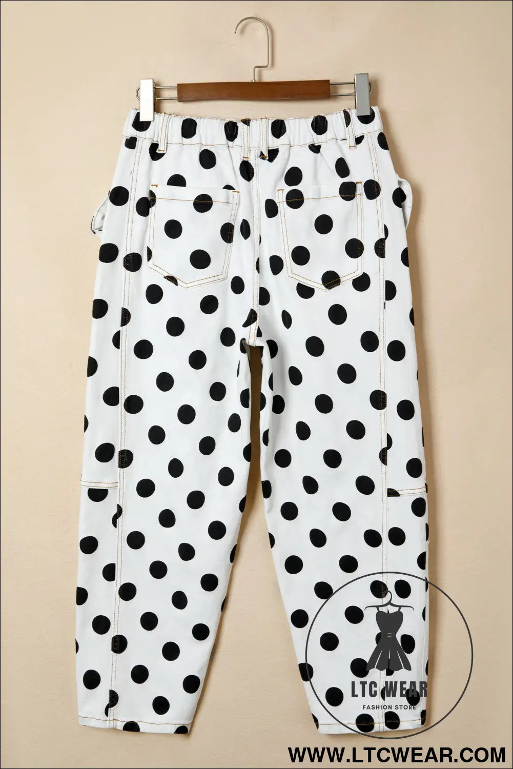 White polka dot print bow detail pocketed jeans - jeans