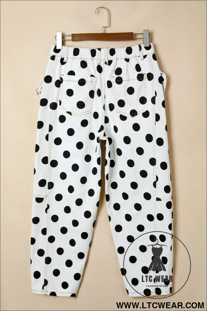 White polka dot print bow detail pocketed jeans - jeans