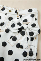 White polka dot print bow detail pocketed jeans - jeans