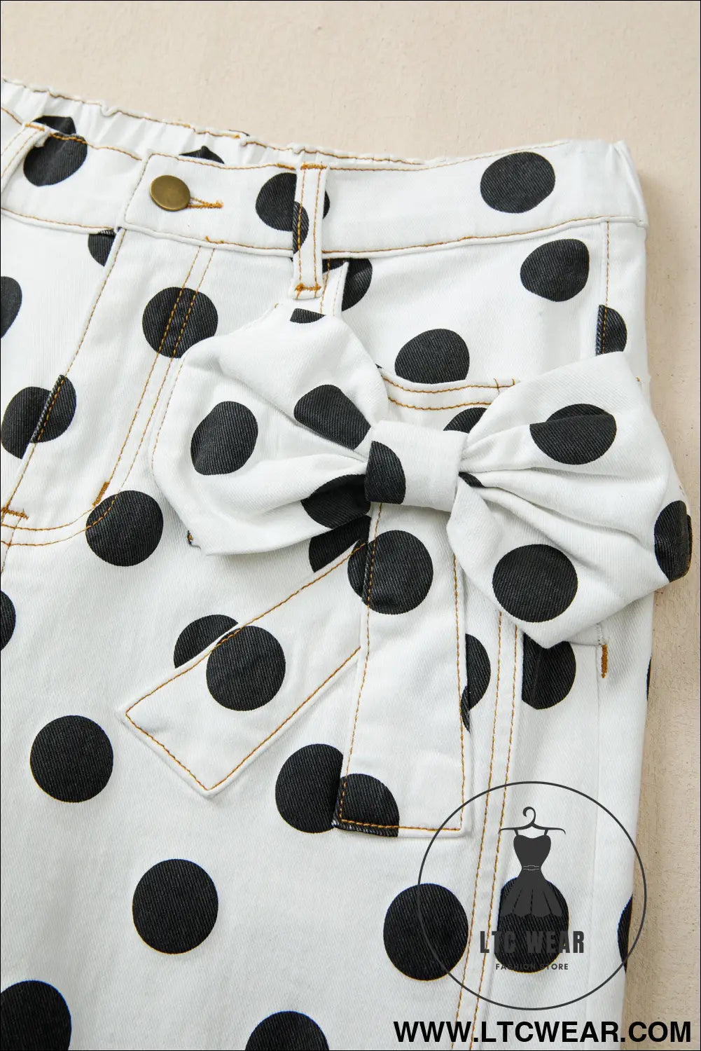 White polka dot print bow detail pocketed jeans - jeans