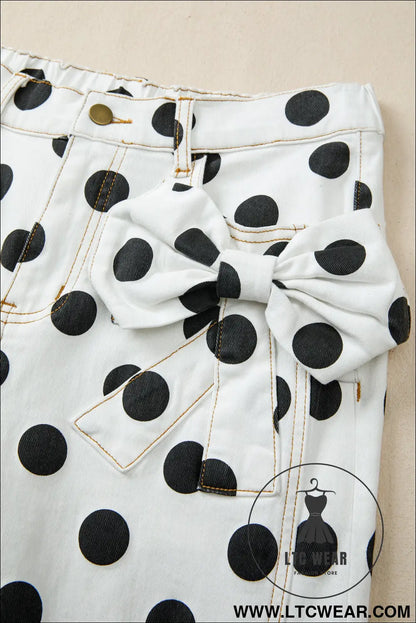 White polka dot print bow detail pocketed jeans - jeans