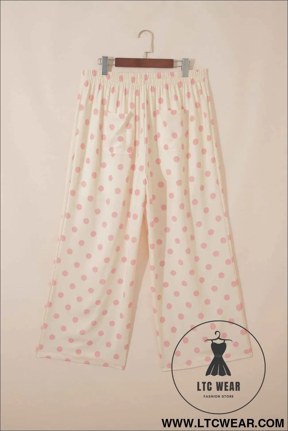 White Polka Dot Print Patched Pocket Mid-rise Straight Leg Pants