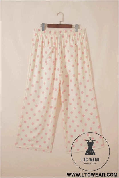 White Polka Dot Print Patched Pocket Mid-rise Straight Leg Pants