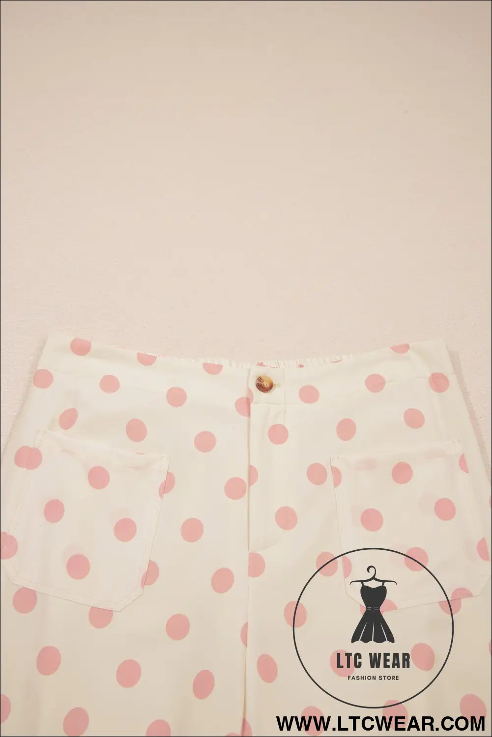 White Polka Dot Print Patched Pocket Mid-rise Straight Leg Pants - L.T.C Wear Online Fashion Store