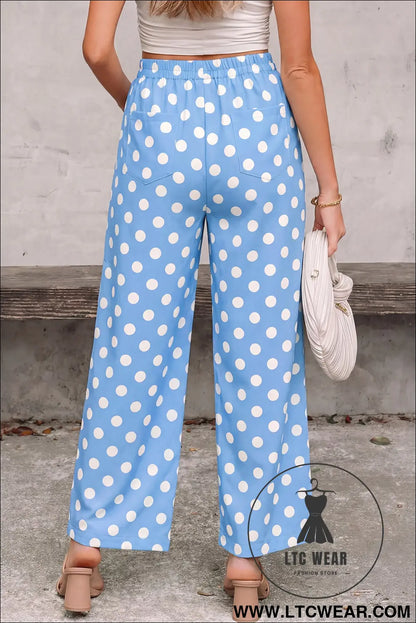White Polka Dot Print Patched Pocket Mid-rise Straight Leg Pants - L.T.C Wear Online Fashion Store
