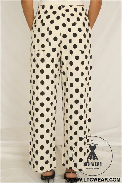 White Polka Dot Print Patched Pocket Mid-rise Straight Leg Pants - L.T.C Wear Online Fashion Store