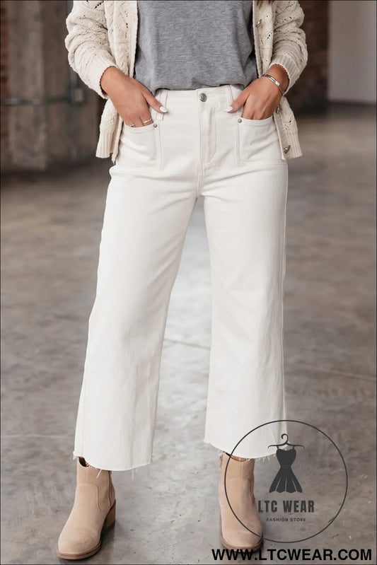 White Raw Hem Ankle-length Loose Jeans