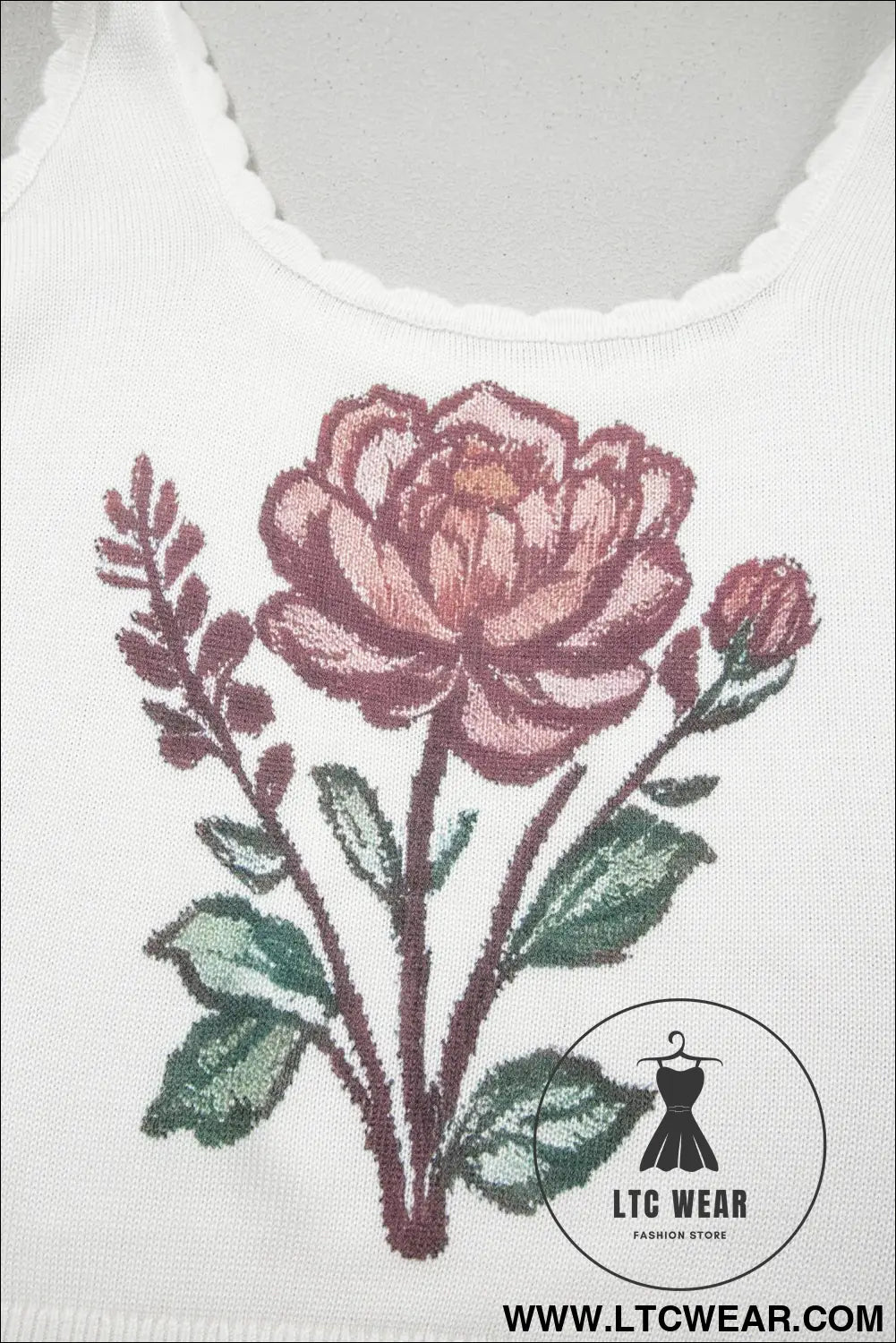 White retro floral print scalloped square neck knit sweater vest - sweater vests