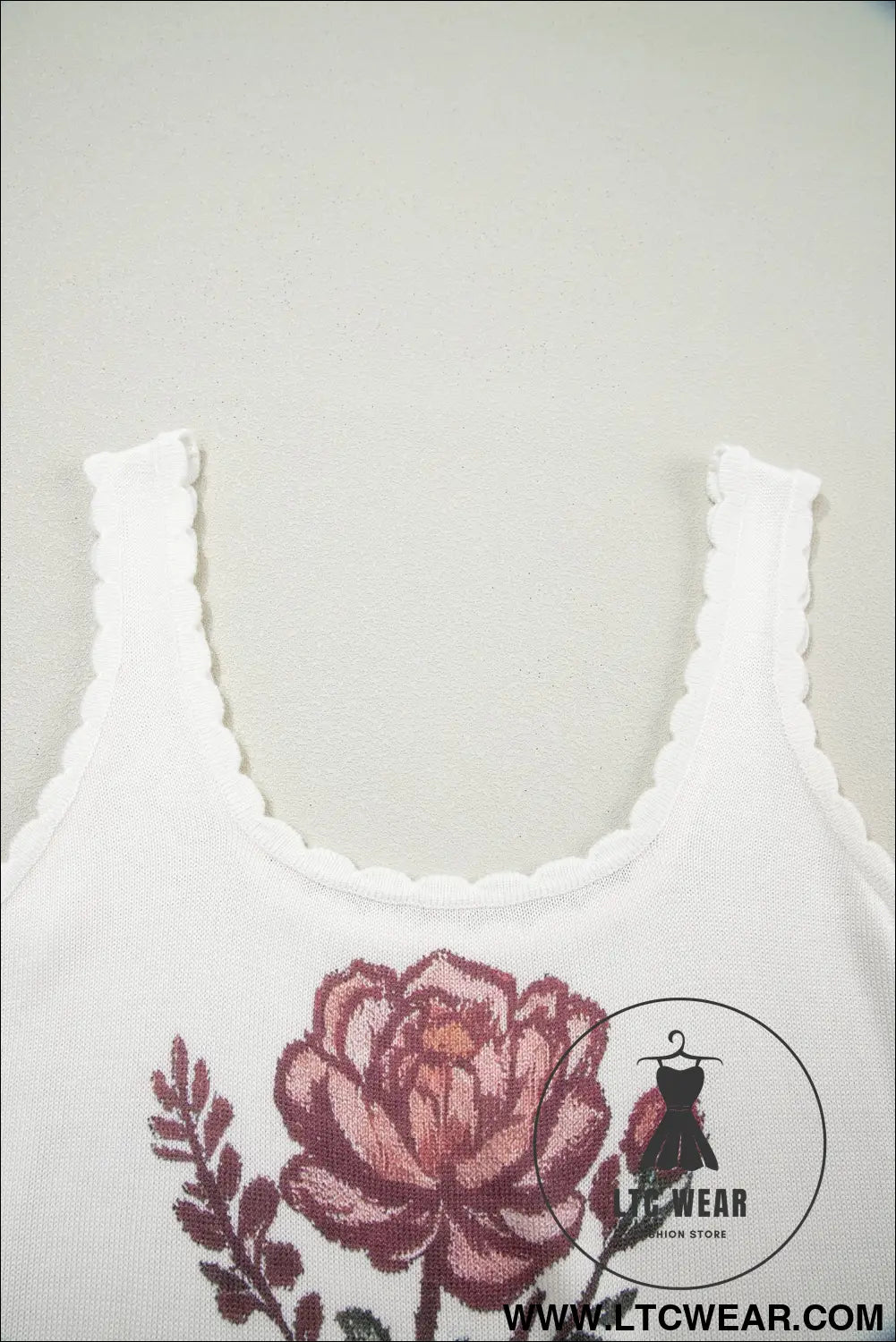 White retro floral print scalloped square neck knit sweater vest - sweater vests