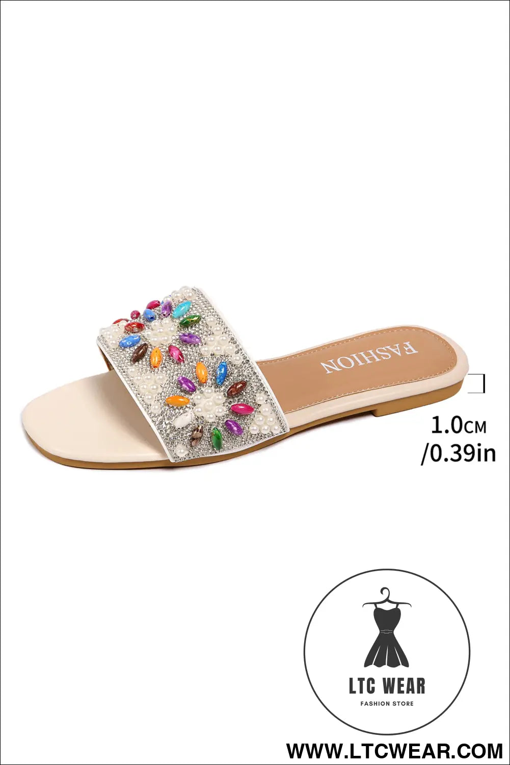 White rhinestone pearl decoration square head beach slippers - slippers