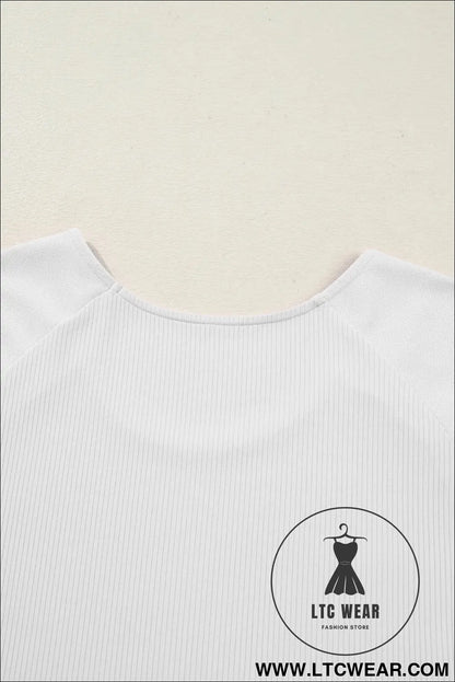 White ribbed lace patchwork short sleeve top - tops & tees