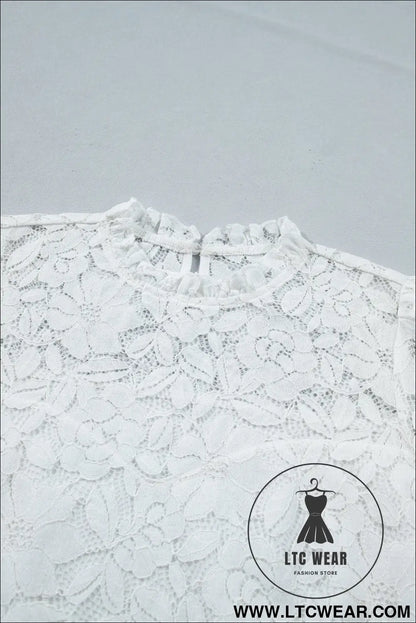 White Ruffled Round Neck Long Flounce Sleeve Sheer Lace Blouse - L.T.C Wear Online Fashion Store