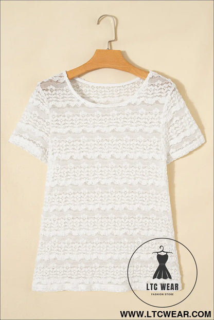 White Sheer Lace Short Sleeve Top - L.T.C Wear Online Fashion Store