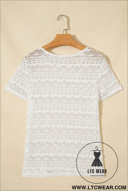 White Sheer Lace Short Sleeve Top - L.T.C Wear Online Fashion Store