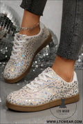 White shiny leopard print training shoes - white / 37 / 100% polyester + 100% tpr - womens shoes