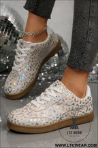 White shiny leopard print training shoes - white / 37 / 100% polyester + 100% tpr - womens shoes