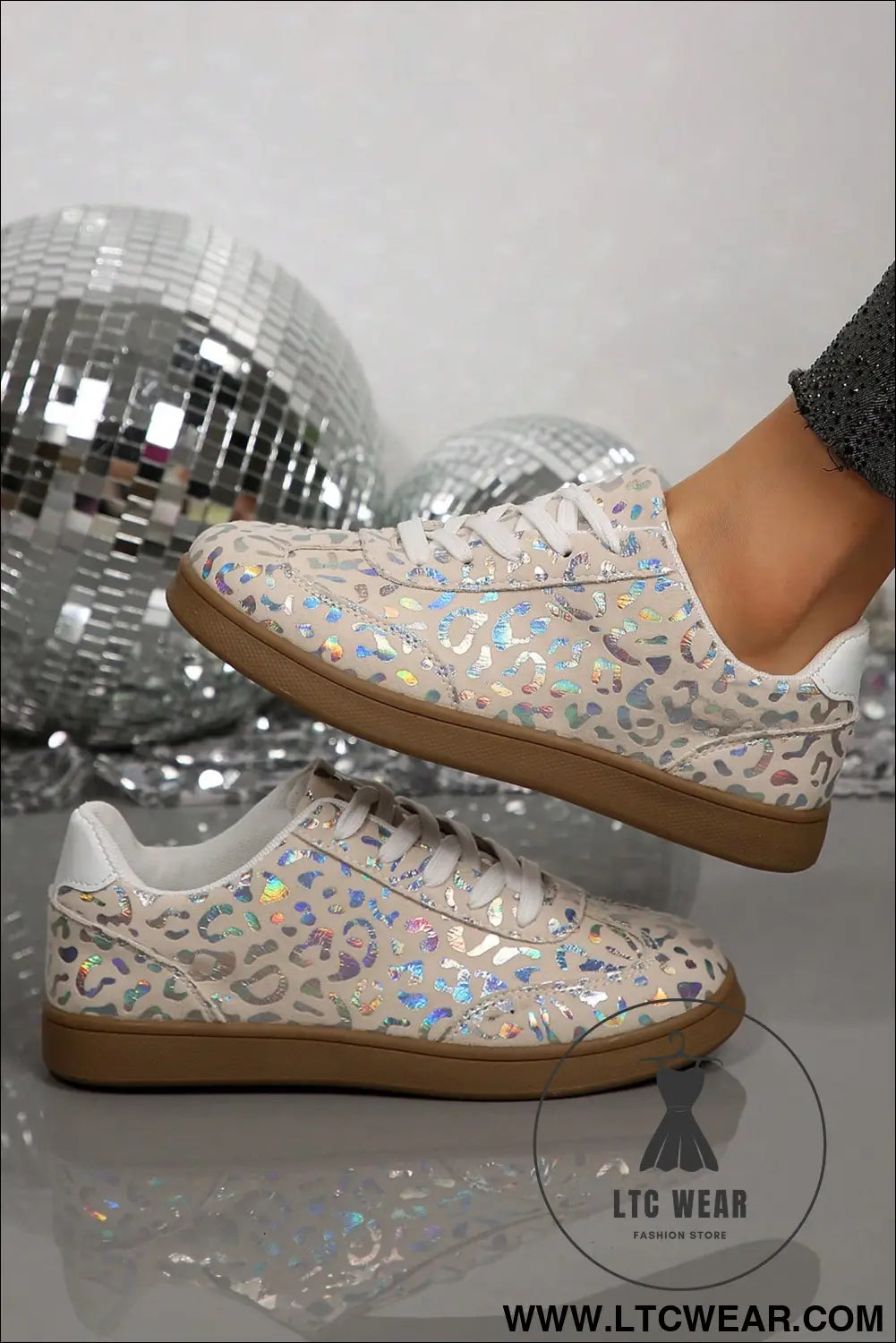 White shiny leopard print training shoes - womens shoes