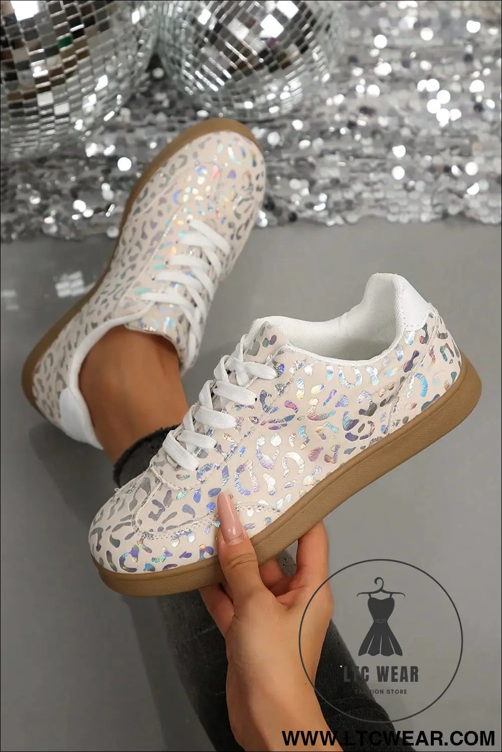 White shiny leopard print training shoes - womens shoes