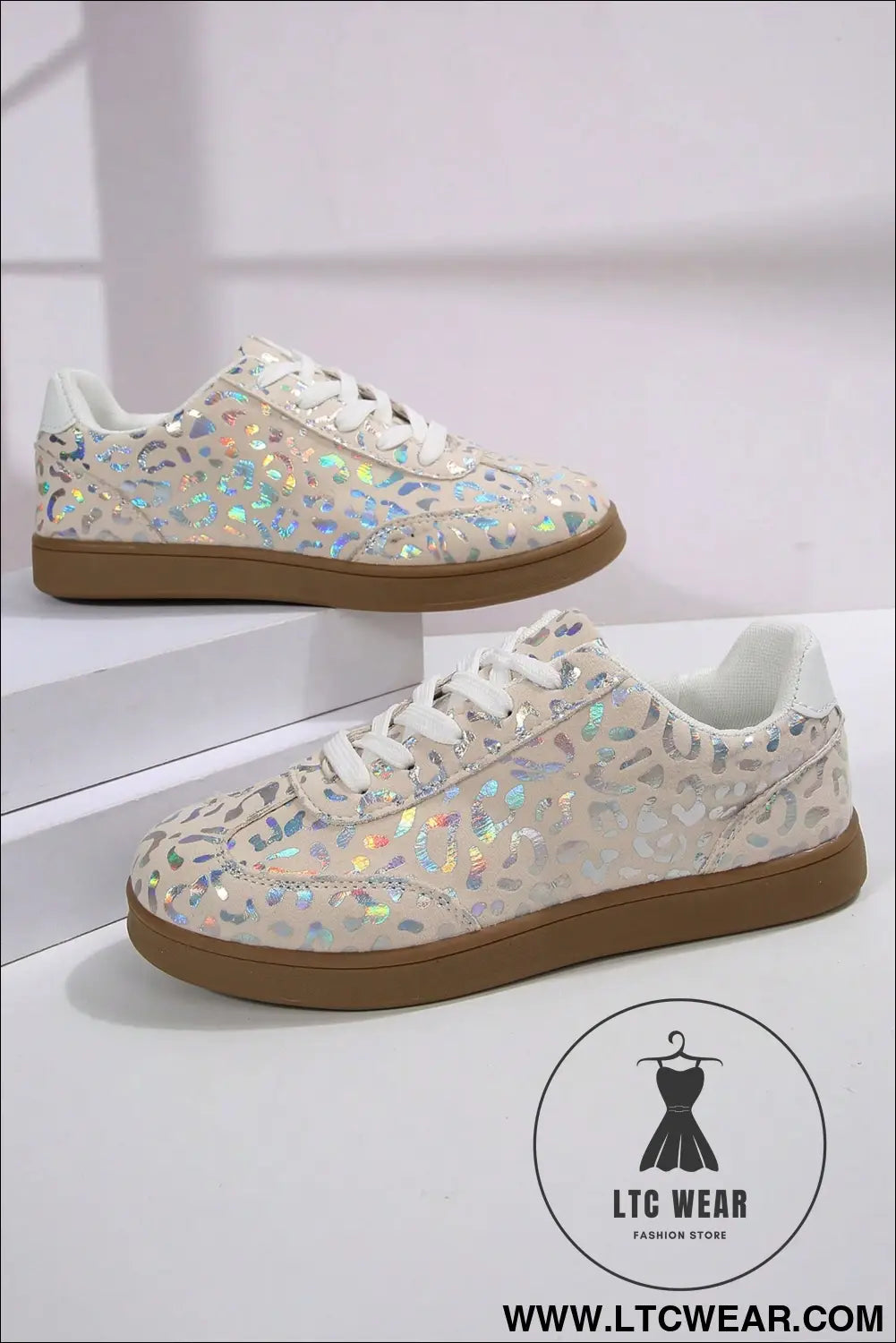 White shiny leopard print training shoes - womens shoes