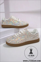 White shiny leopard print training shoes - womens shoes