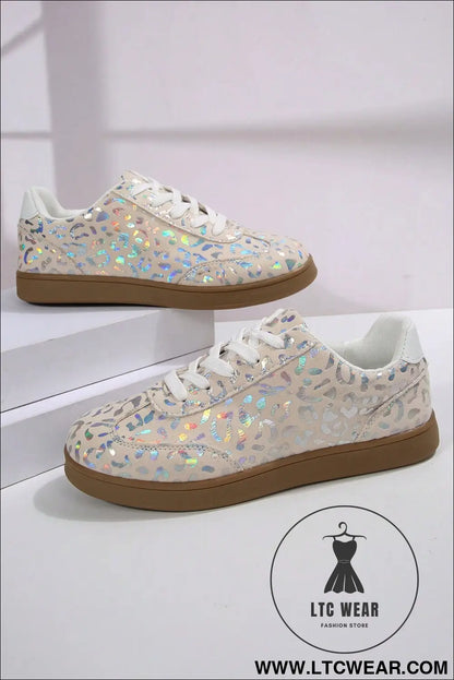 White shiny leopard print training shoes - womens shoes
