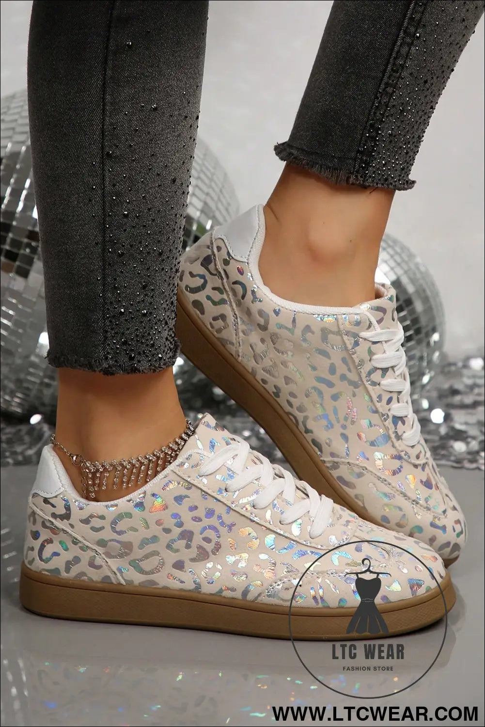 White shiny leopard print training shoes - womens shoes