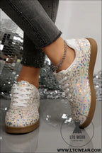 White shiny leopard print training shoes - womens shoes